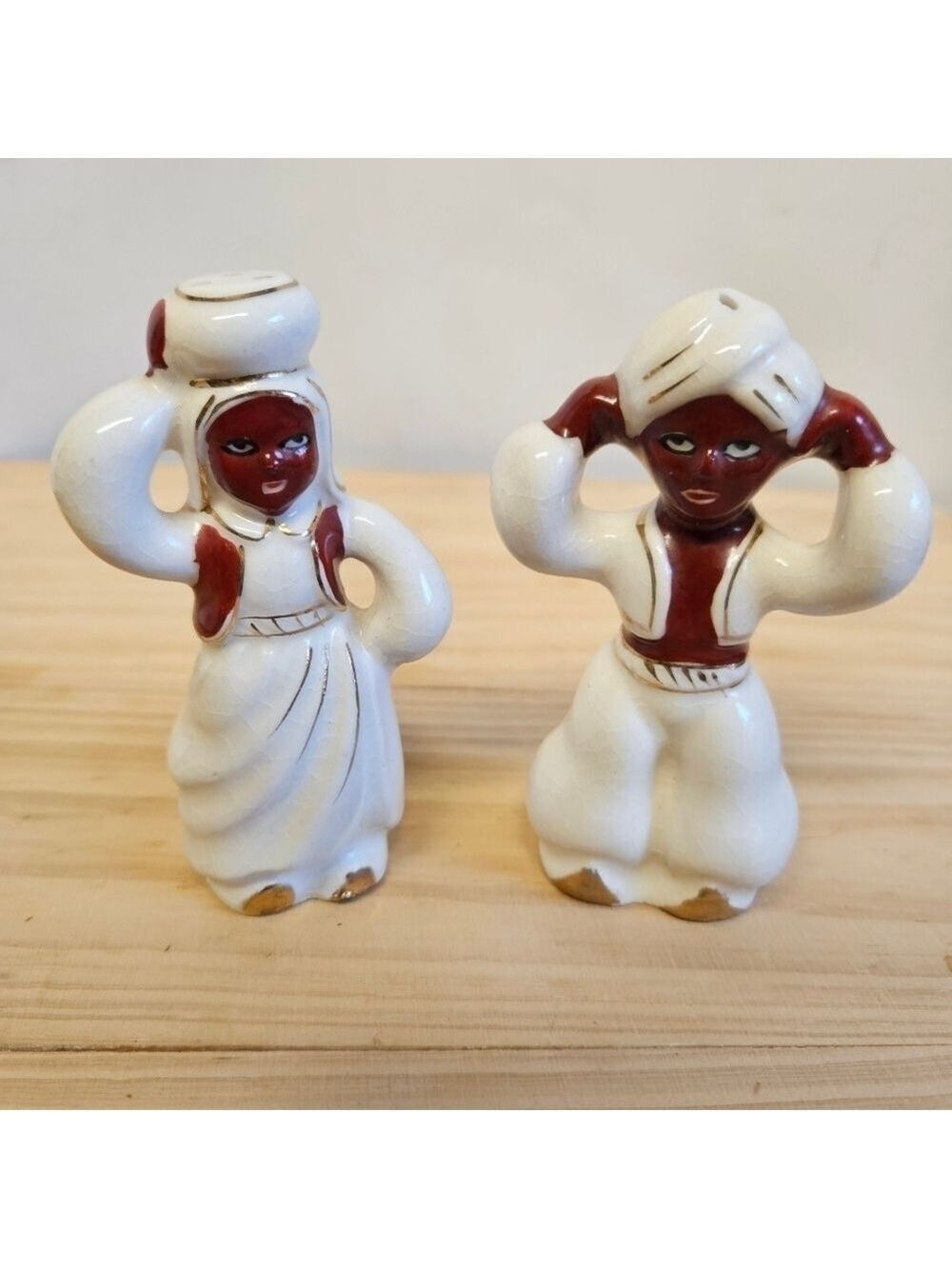 Vintage 50s Arabian Couple Ceramic Salt and Pepper Shakers